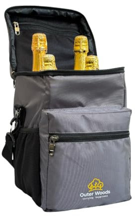 Outer Woods Isolierte Kühltasche für 4 Flaschen, 6+ Stunden Kühlung, Getränkekühltasche, 4 Einheiten Eisgel-Packungen enthalten (Grau)