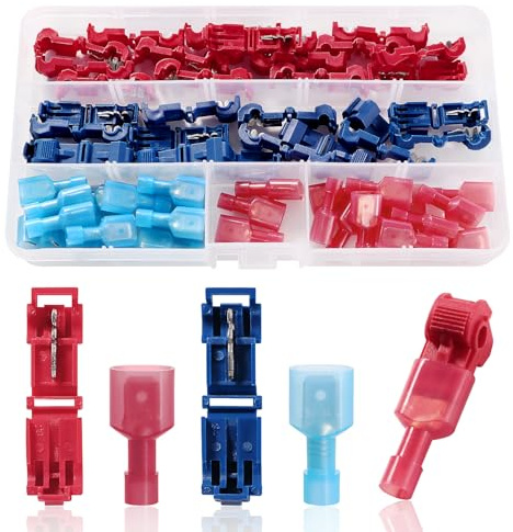 YIXISI 60 Stücke (30 Paare) T Abzweigverbinder Schnellverbinder Kit, T-Tap Elektrische Steckverbinder, T-Abzweigverbinder und Nylon Vollisolierter Flachstecker Set, Rot, Blau