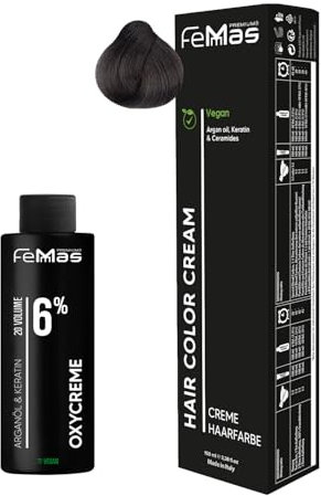 Femmas Haarfarbe Set Dunkelblond Asch Intensiv 6.11 I Hair Color Cream 100ml + Oxycreme 100ml 6% I Permanente Haar-Coloration + Entwickler I Schonend & langanhaltend I Salon-Haarfarbe für Zuhause