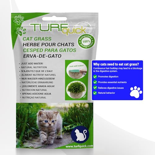 Turfquick Organic Cat Grass – Easy to Grow, Non-GMO, Biodegradable Mat – Supports Digestion & Reduces Hairballs – Ideal for Indoor Cats (10-Pack)
