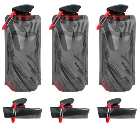 ZesNxj 3 Stück faltbare Trinkflasche, 700 Milliliter, ideal für Festival, Reisen, Camping, Abenteuer, Wandern, Fitness oder tägliche Nutzung (Schwarz)