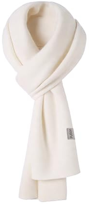 PuTian 100% Merino Wool Scarf for Men & Women Soft Warm Breathable Everyday Knitted Neck Wear for Fall Winter Cold Weather Thermal Neck Warmer, Creamy White- Gift Box Packed