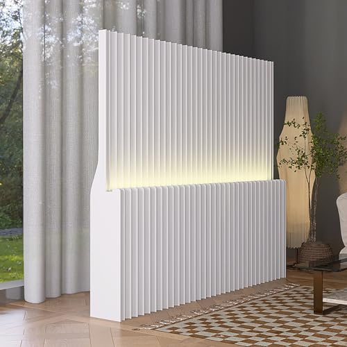 Divisorio pieghevole ed estensibile in carta con ripiano portaoggetti,Parete divisoria pieghevole in carta con luce LED(H160CM/63IN,200cm/78.7in)