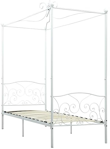 Eleganz Himmelbett-Gestell Weiß Metall 90x200 cm - Stilvolles Bettgestell mit Stauraum für Schlafzimmer, Langlebig & Stabil - Modernes Design für Erholsamen Schlaf
