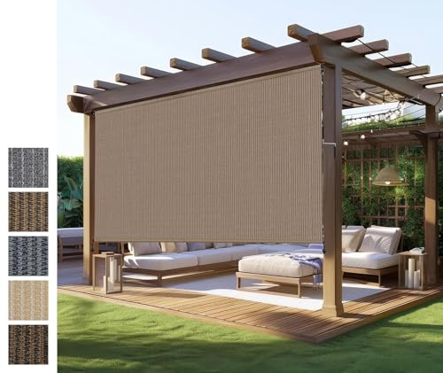 Outdoor Sun Shades for Patio,Exterior Outdoor Roller Shade Blinds,Cordless Patio Roll Up Blinds for Porch Gazebo Pergola Backyard Privacy Screen Protection UV Sun Block Fade-Resistant 8ft Wide x 8 H