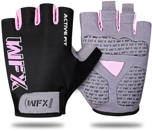 WFX Gym Gloves Fitness Workout Wrist Support, Breathable Non-Slip Silicone Padded Palm Extra Grip Protection Weight Lifting Gloves Men Women Strength Training, Exercise, Pull-Ups & Cycling (Pink, M)