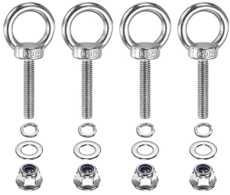 PATIKIL Bullone Ad Occhiello Con Spalla M6 X 30mm 4 Pezzi 304 Acciaio Inossidabile Anello Di Sollevamento Con Dadi A Flangia Bloccanti Molle E Rondelle Piane