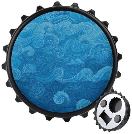 Blue Simple Swirls Ocean Currents - Abridor de botellas redondo con imanes para nevera, bebidas, cerveza, abridor magnético para nevera, cocina, oficina