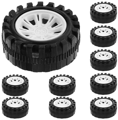 PHENOFICE Rc Autoräder 10 Stück Schwarz Kunststoff für Modellautos | Tire Tread Grain, Starke Ausführung, für Selbstgemacht Projekte, Passend für Spielzeugauto und Rennwagen