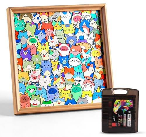 Puzzle pour chat en bois, 24 couleurs, avec cadre photo, 30 x 30 cm, puzzle en bois, à colorier, pour filles et garçons, puzzle à colorier, maison, chambre d'enfant, cadeau d'anniversaire, salle de