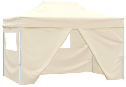 vidaXL Party Tent Folding Cream 291 x 431 x 315 cm Oxford Fabric, Garden and Terrace, Modern Event Tent, Pop-Up Canopy, Flexible Height Shelter, Quick Set-Up Outdoor Pavilion, Steel Frame
