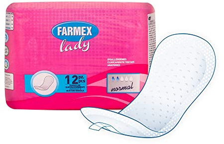 Farmex Lady - Compresas Odor Control para Incontinencia Ligera, Absorbencia NORMAL - Sin Látex, Transpirable e Hipoalergénico - Delicado y Seco en la Piel - 12 piezas