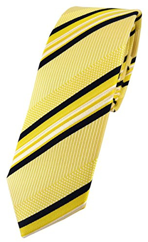 TigerTie schmale Seidenkrawatte gelb weiß schwarz gestreift - Krawatte Tie 100% Seide