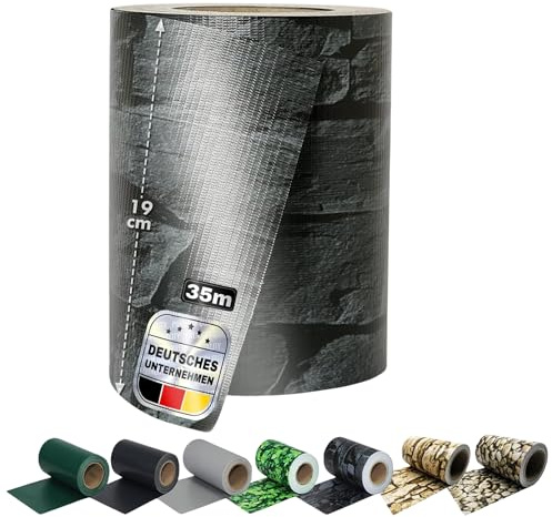 Floordirekt Sichtschutzstreifen 19 cm x 35 m mit Befestigungsclipse | Sichtschutzfolie | Windschutz | Stabmattenzaun | Gartenzaun | Blickdicht | Für Gittermatten-Zäune | Schiefer