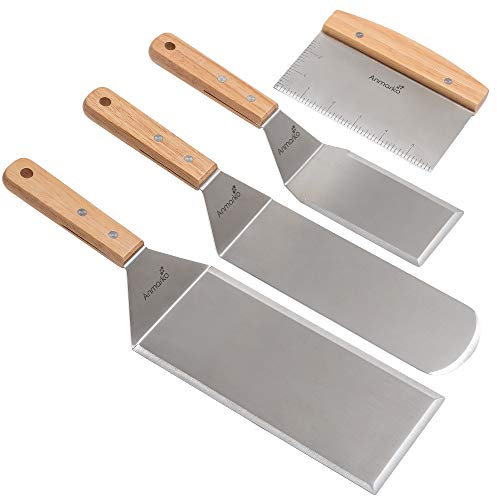 In acciaio inossidabile spatola set - Teppaniyaki Spatlas - Piastra raschietto piatto spatola hamburger Turner - Ideale per utensili per barbecue in ghisa, piatto, accessori in metallo