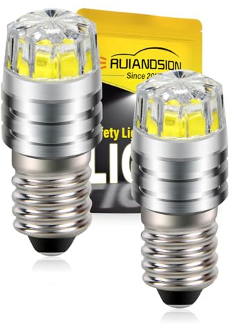 Ruiandsion 2pcs 2W COB 12V E10 LED Upgrade Birne Ersatz für Taschenlampen Taschenlampe Scheinwerfer Scheinwerfer, Weiß