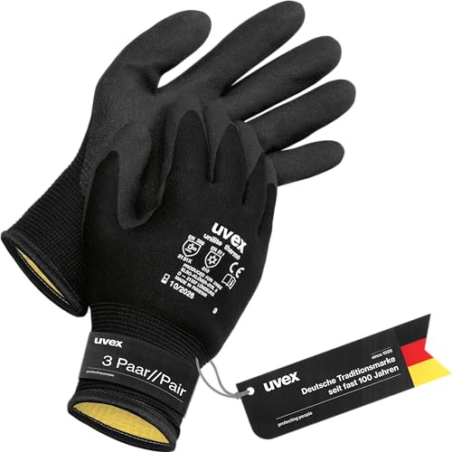 Uvex unilite thermo - Kälteschutzhandschuhe - Winterhandschuhe für trockene Umgebung - warm, gefüttert & lebensmitteleignet - 3 Paar - Schwarz - 08/M