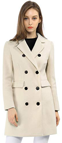 Allegra K, Cappotto invernale da donna elegante con risvolto dentellato doppio petto Trench Coat, Beige, X-Large
