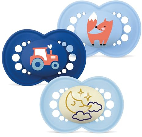 Istruzioni in lingua straniera - MAM Set di ciucci Original Day & Night con tettarella in silicone Skinsoft ultra morbido per bambini 6+ mesi, blu, 3 pezzi