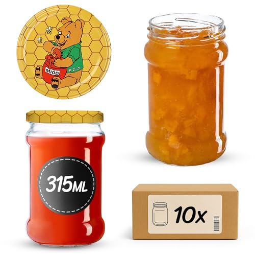 KADAX 10er Set Einmachgläser 315ml TO66 Winnie Puuh, Marmeladengläser Vorratsgläser Mason Jar mit Schraubdeckel, Luftdicht & Spülmaschinenfest, Honig- & Dessertgläser