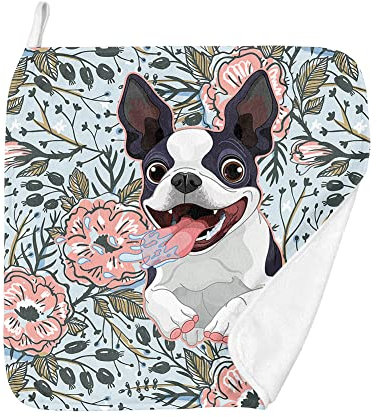 Kuiaobaty Taschentücher für Kinder, Französische Bulldogge, weich, trocken, für Küche, Badezimmer, 30 x 30 cm, florales Taschentuch, Blau (4 Stück)