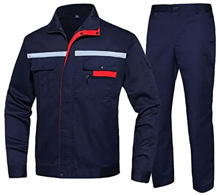 Momooda Unisex Top Pants Set, Long Sleeve High Visibility Safety Work Coat, High Visibility Zipper Protective Insulated Jackt and Trouser, Navy, S