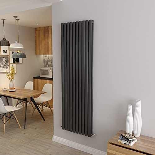 Anthracite Vertical Radiator Oval Double Panel Designer Tall Radiators 1800x590mm Central Heating Radiators