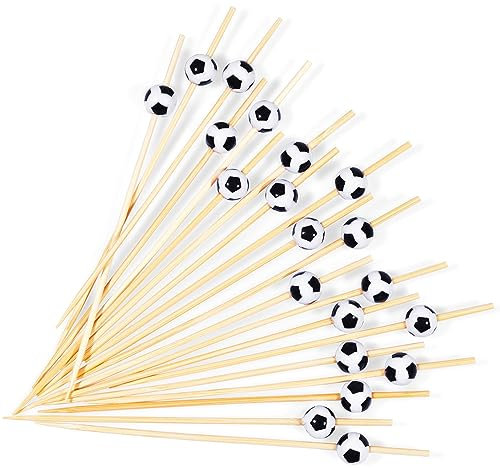 BRUBAKER 50 Piezas Pinchos de Cóctel Fútbol - Brochetas de Madera de 12 cm para Aperitivos, Snacks, Fruta, Tartas y Cócteles - Brochetas de Madera Decoración de Fiesta para la Copa del Mundo