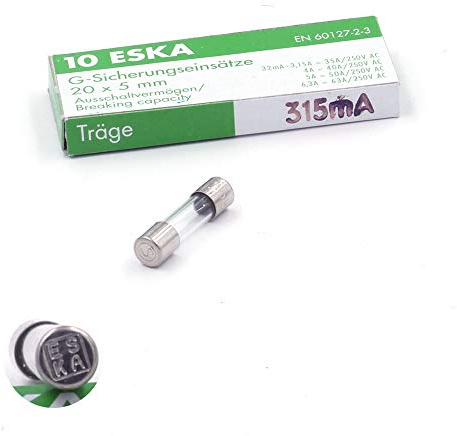Fusibile tempistico (T) in vetro 315 mA/250 VAC 5 x 20 mm (10 fusibili)