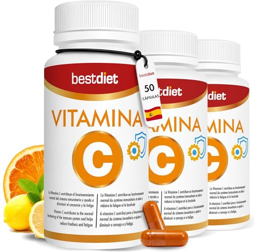 Vitamina C 50 Cápsulas (3 Pack) – Complemento Alimenticio de Vitamina C de Alta Biodisponibilidad – Apoya el Sistema Inmunologico, Acción Antioxidante y Formación de Colágeno – Bestdiet