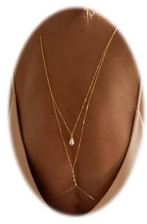 Pearl Backdrop Necklace for Backless Dress Back Necklace Bridal Long Gold Drop Back Chain Body Jewelry (Gold)