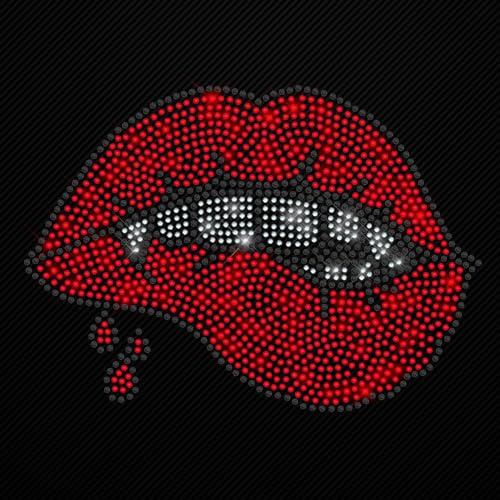 Glitzerdeals Bügelbilder Karneval Strass Vampirmund zum Aufbügeln Aufbügler für Textilien Vampir Bügelmotiv Fasching Strass Bügelbild Vampir