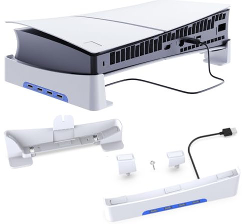 BeisDirect Horizontaler Ständer für PS5 Slim Konsole mit 4 USB-Anschlüssen, PS5 Slim Zubehör Basis Ständer mit 4 Anschlüssen USB Hub Kompatibel mit Playstation 5 Slim Disc & Digital Edition