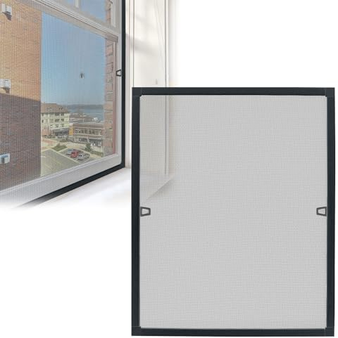 FIVMEN Mosquitera para ventana con marco de aluminio, sin agujeros, 100 x 120 cm, protección contra insectos, mosquitos, cortable, para ventanas, antracita