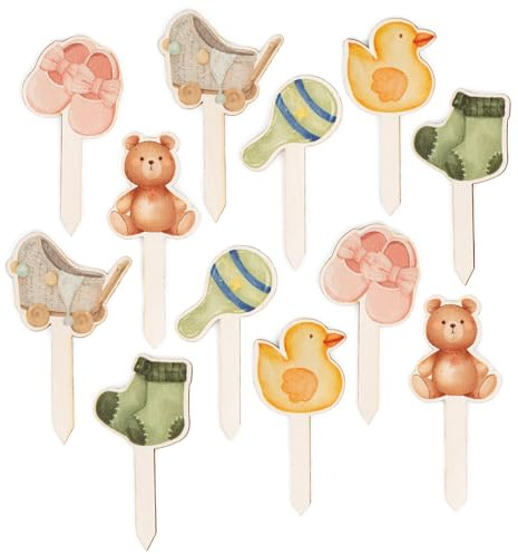 Logbuch-Verlag 12 Babyparty kleine Caketopper Muffinstecker Kuchen Verzierung für Baby Party Babyshower Gender Reveal 10 cm