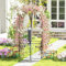 RELAX4LIFE Arco da Giardino con Cancello Bloccabile, Arco a Traliccio per Rose Rampicanti, Fioriere Leterali, Decorazione Giardino per Matrimonio e Patio
