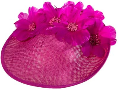Yeuyyben Eleganter Fascinator für Damen, mit Feder, Blume, schicker Fascinator, Hut, Haarspange, Braut, Hochzeit, Party, Chapeau-Kappe, fuchsia, Einheitsgröße