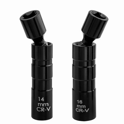Bestgle 2 Pcs Spark Plug Socket, Spark Plug Removal Tool, Magnetic Spark Plug Socket Set,3/8 Inch 12 Point Universal Joint Magnetic Swivel, Spark Plug Socket Wrench Set for Car Repair(14mm/16mm)