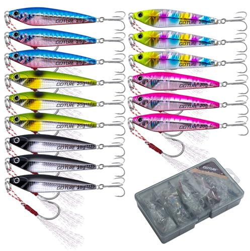 Goture Kunstköder Set, 10-15 Stück Angelköder Pilker Wobbler Fischlöffel Fischköder Forell für Salzwasser Süßwasserforellen Lachs, Bass, Forelle, Köder mit Drillingshaken 20g-30g