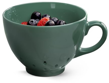 Zeal Berry Colander Cup, Small Hand-held Cup Shape Melamine Strainer/Sieve, for Washing & Draining Fruits, and Berries (10cm) - Forest Green