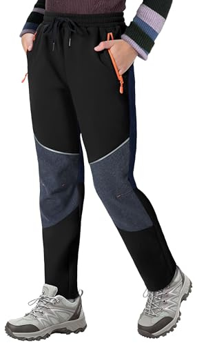 ANGEL CITIZ Kids Boys Waterproof Rain Pants Hiking Ski Toddler Snow Pants Warm Fleece Snowboarding Pants Girls Clothes Black 5Y