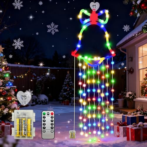 TOTHDATE 100LEDS Multicolor Light Christmas Window Lights Indoor, Door Hanging Decoration Light with 8 Modes & Remote Battery Operated for Window Door Eave Beam Indoor Outdoor