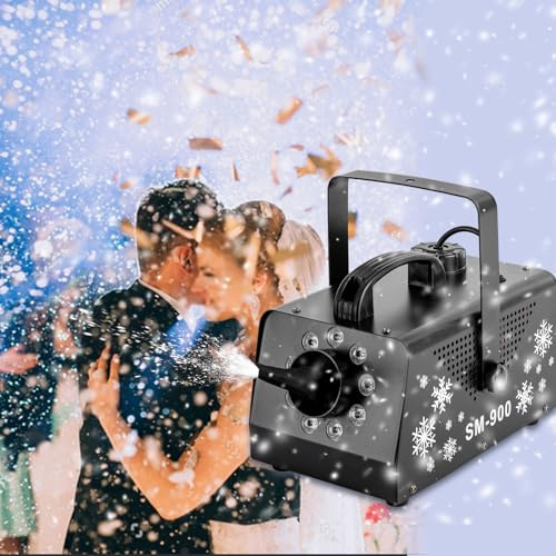 Schneemaschine mit Fernbedienbare 900 W - Tragbare Schneekanone mit 9 LED-RGB-Lichtern, 1 Liter Tankvolumen, inkl. Hängebügel für Halloween, Weihnachten, Hochzeiten, Partys und DJ-Bühnen 220-240V
