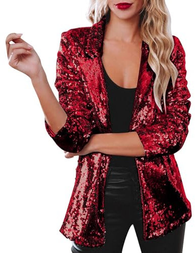 glitzer jacke damen bunt,Blazer Damen Elegant Silber Paillettenjacke,Glitzer Jacke Damen Anzugjacke Mantel Langarm Revers Lässig Arbeits Business Jacken Sakko Festliche Party Fasching Karneval Kostüm
