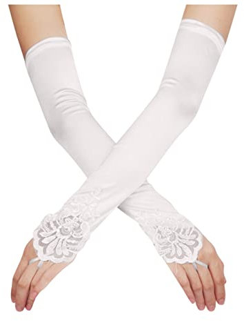 Ellenbogen lange Länge Fingerlose Zwanziger für Frauen Opernhandschuhe durchbohrte Abendhandschuh Abendhandschuh dehnbare Handschuhe Damen Handschuhe Lange Finger (Beige, One Size)