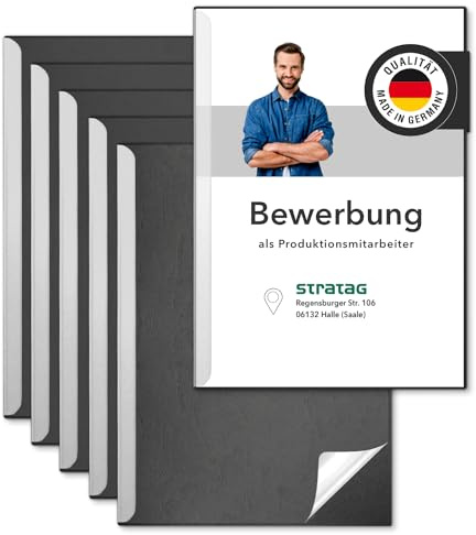 STRATAG Klemmschienen-Bewerbungsset Start Basic (Schwarz, 3 Stück) mit transparentem Deckel aus PP Kunststoff sowie Binderücken aus robustem 290 g/m² Karton Lederstruktur (3 Bewerbungsmappen Schwarz)