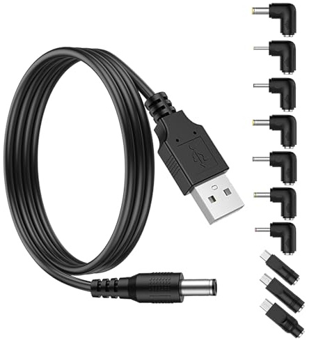 ZUOQIANG USB to DC 5V Power Cord, Universal DC 5.5x2.1mm Plug Jack Charging Cable with 10 Connector Tips for Android Phones, Tablet, Power Bank, Toy