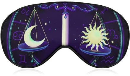 Bequemer Augenschutz für die Nacht, für Nickerchen, Schwertwaage, Waage, Mond, Sonne, Neon, Astrologie, Waage, Sternzeichen, Augenabdeckung, weicher, elastischer Riemen für Damen und Herren