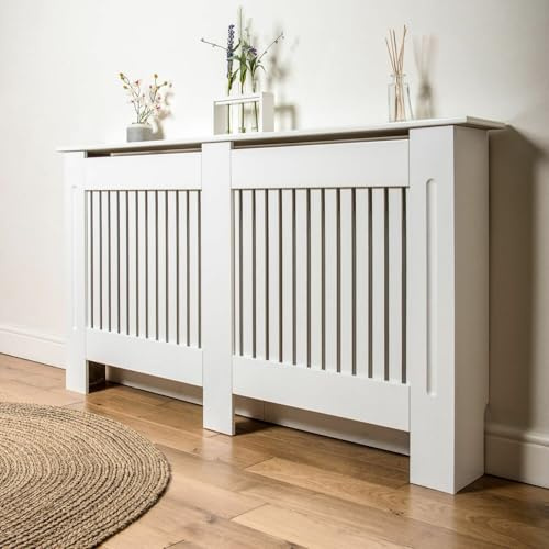 Home Treats White Wooden Radiator Cover | Heat Cover Safety Guard | Radiator Shelf Living Room Furniture (Large)