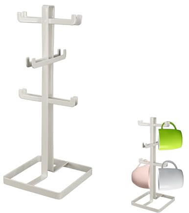 LIN HOME Tassenständer aus Metall, 6 Haken, 38,5 cm hoch, Küchenorganizer, weiß (weiß)